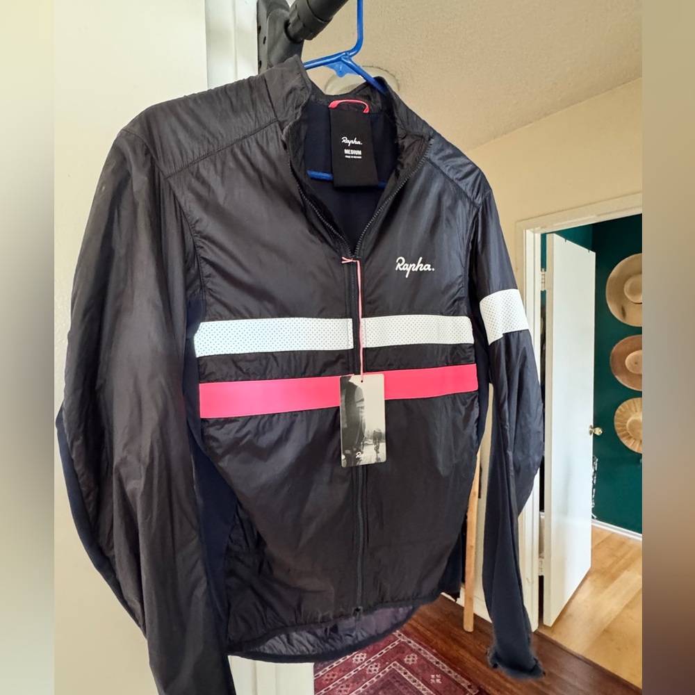Rapha Black Brevet insulatedCycling Jacket with pink Detail